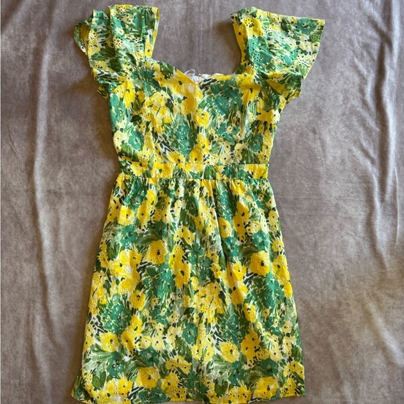 Kensie Yellow and Green Ruffled Smocked Sundress - Picture 2 of 9